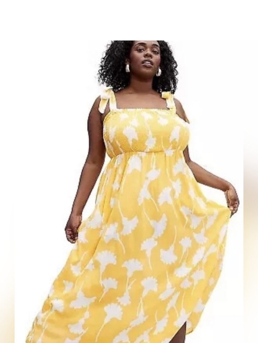 Diane Von Furstenberg Yellow and White Floral Tie-Shoulder Maxi Dress Sizr 1X